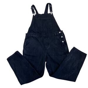 Topshop Moto Sz 10 Washed Black Relaxed Denim Overalls Straight Leg Mom Jeans